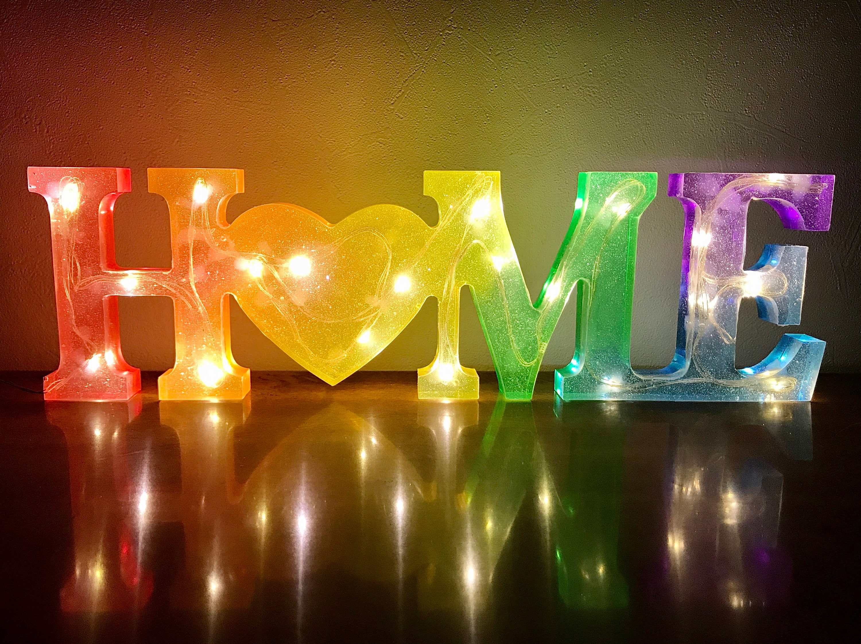 Home sign light up home decor rainbow sign with fairy lights Etsy