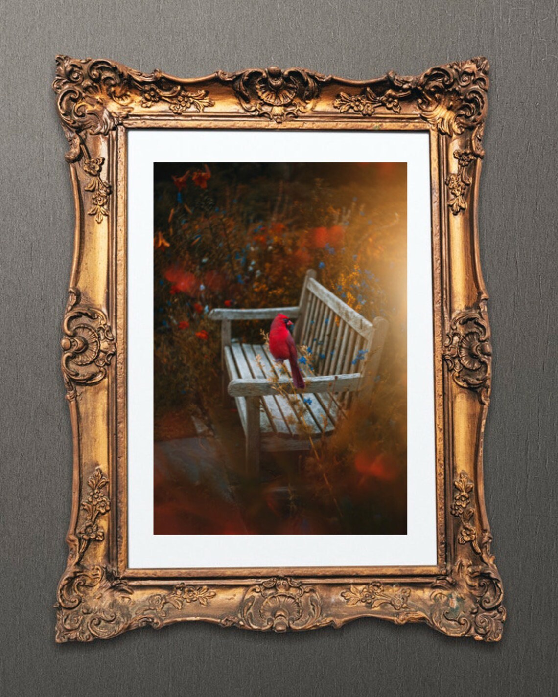 Red Bench Bird Wall Art Print Digital Download Rainbow Etsy