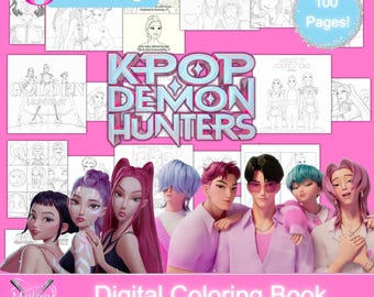 KPop Demon Hunters Coloring Book, 100 Pages (Digital Download)