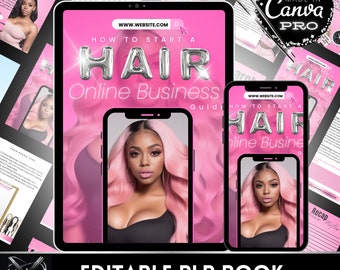 Online Hair Business eBook, Canva Template (PLR, Editable)