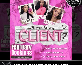Pink February Flyer, Valentine's Day Instagram Post, Hair Flyer, Hair Booking VDay Sales Flyer, 2024 Valentine's Day IG Beauty Flyer Poster