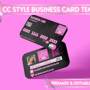Cartão de visita estilo cartão de crédito com código QR rosa preto baddie barb design de cartão de crédito para pequenas empresas modelo editável canva cartão fidelidade