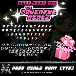 Puff Girl Font TTF Power Girls Logo Clipart Clip Art Retro Cricuit Cartoon Fonts Comic Baby Girls Vector Alphabet Letters Characters Design