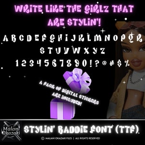 Stylin Baddie Font ttf png Cricuit Canva Y2K Alphabet Trendy Groovy Girls Custom Text Stylish Letters Instant Download Logo Stickers AI