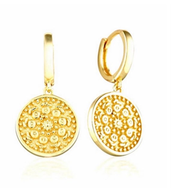 Gold Aztec Charm Hoop Earrings |  Boho Drop Hoops | Hoop Dangle Earrings | Minimalist Earrings |  Huggie Hoop Earrings