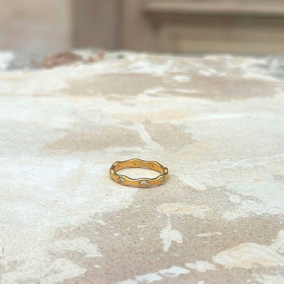 Gold Starburst Ring • 18K Gold Plated Stainless Steel Ring • Dainty Celestial Stackable Ring • Hypoallergenic & Tarnish Resistant Jewelry