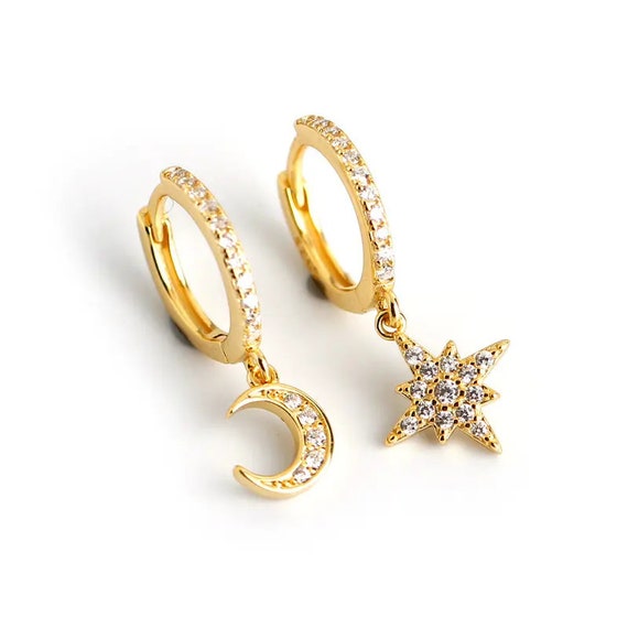 Star and Moon Drop Earrings