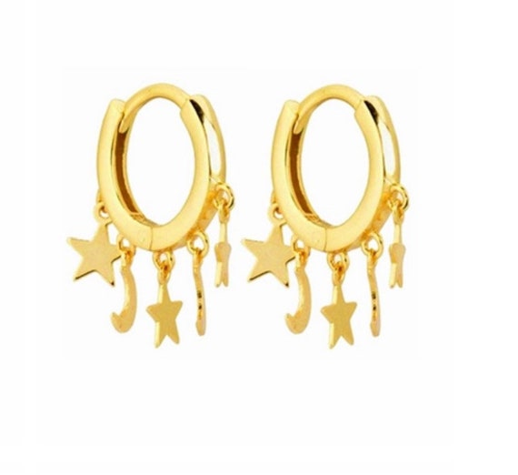 Gold Star and Moon Charm Earrings