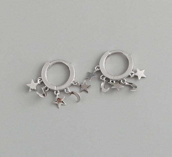 Silver Star and Moon Charm Earrings