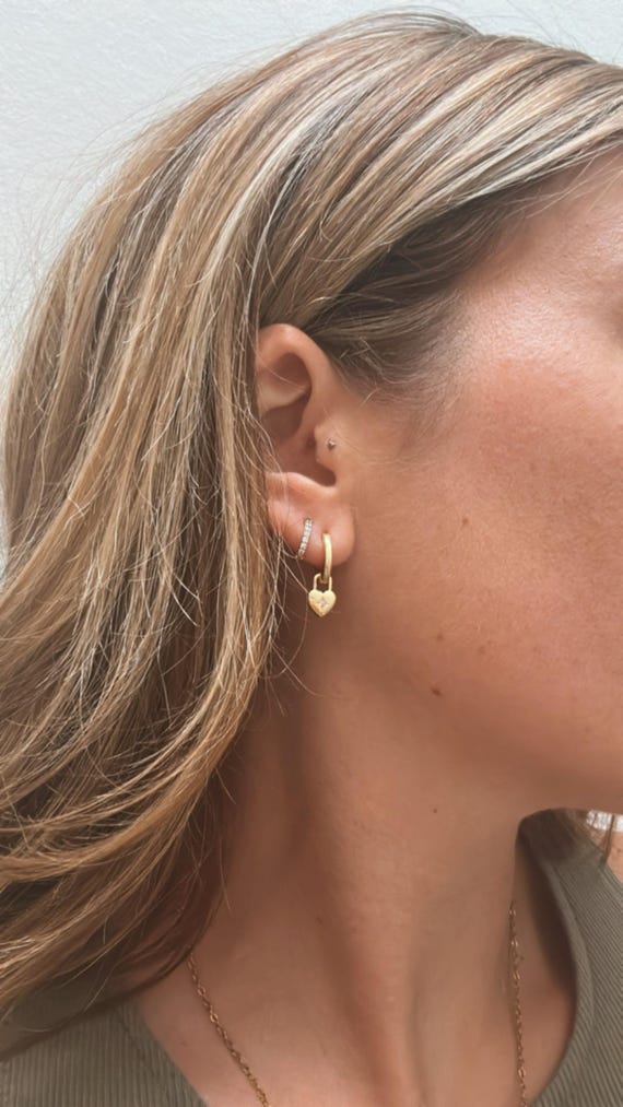 Gold Heart Drop Charm Earrings