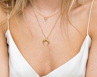 Crescent Moon Necklace | Gold Moon Necklace|  Double Horn Necklace  | Moon Necklaces For Women |  Birthday Gift
