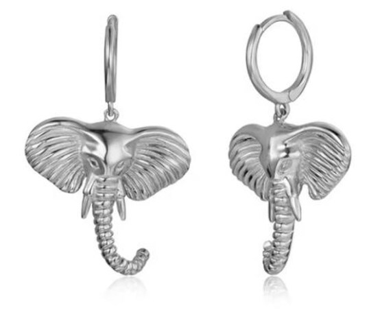 Silver Elephant Charm Dangle Earrings