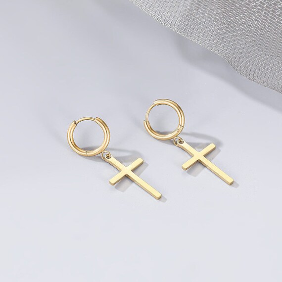 Gold Cross Drop Earring
