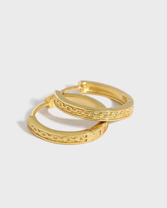 Medium Gold Chain Hoop Earrings, Thick Gold Hoops, Minimalistic Hoops, Stylish Earrings, Gifts for her