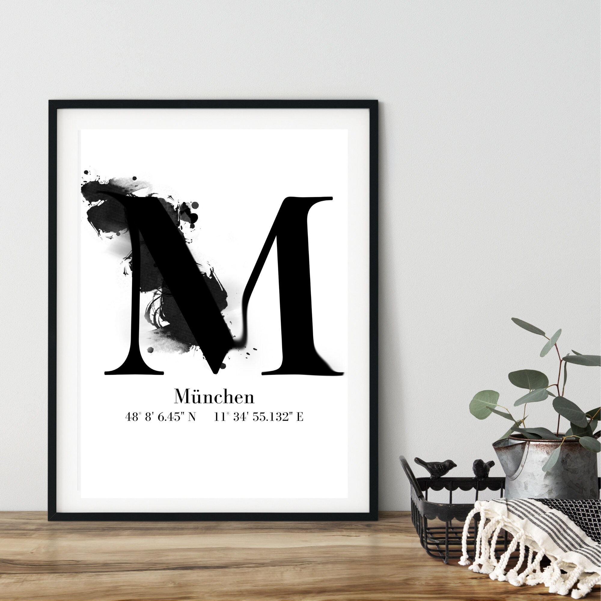 Stadt Buchstaben Print mit Koordinaten Kunstdruck