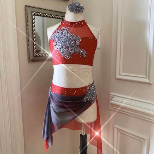 Dancing in the Dark – One Sleeve Contemporary Lyrical Dance Costume Strappy Back Flowy Skirt Modern Dancewear for Competition & Performance
