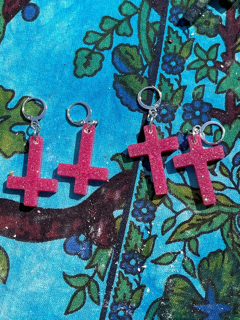 Cross Earrings Upside Down Cross Earrings Pride Cross Etsy