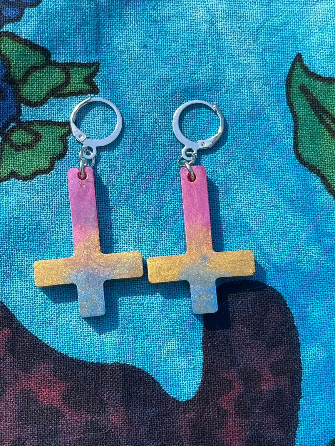 Cross Earrings Upside Down Cross Earrings Pride Cross Etsy