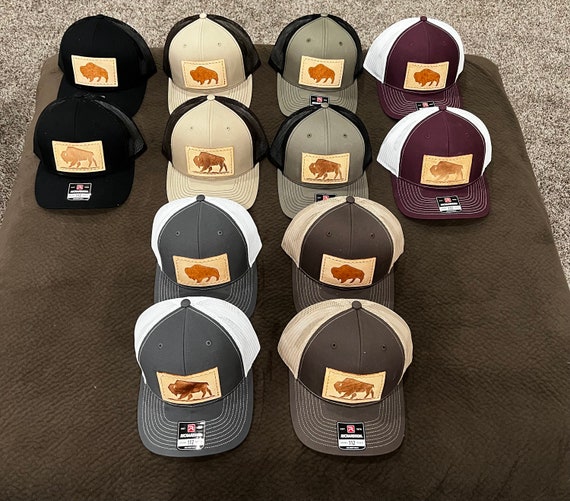 Branded Bison Leather Patch Snapback Hat - Etsy