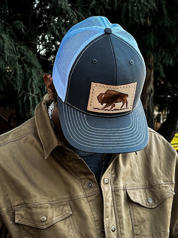 Branded Bison Leather Patch Snapback Hat - Etsy