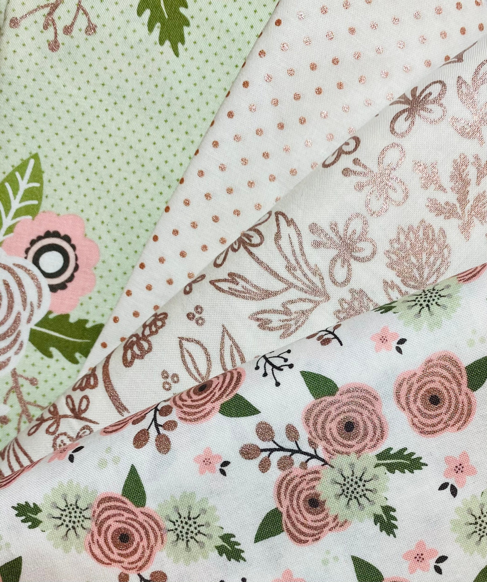 Riley Blake Green and Pink Floral Bundle Cotton Quilt Fabric Etsy