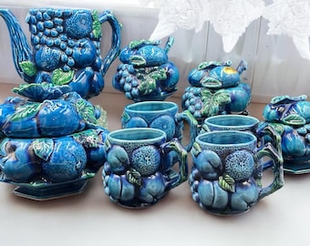 1960s Vintage Inarco Mood Indigo Tea Set and Lidded Jars. Made in