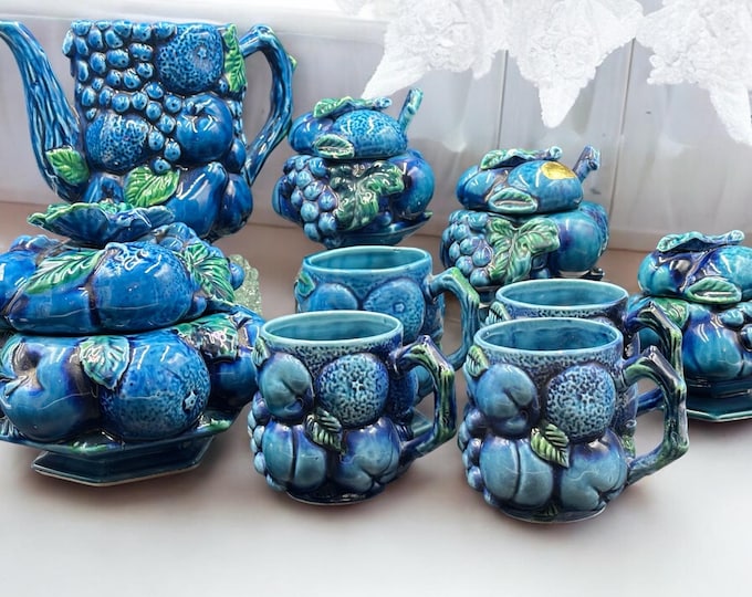 1960s Vintage Inarco Mood Indigo Tea Set and Lidded Jars. Made in Japan ...