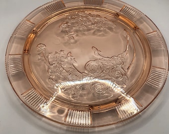 Pink Depression Glass 11.5” Round Trivet, Raised Plate, Cake Plate