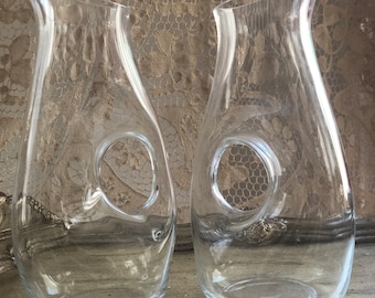 A Vintage Pair of Eternity Pitchers.  Handblown Glass.  Sold Seperately.
