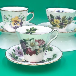 6 Pc Collection Purple Floral Teacups Package for Bulk Purchasing.  Wedding Parties. Tea Party. Bridal Shower.  Baby Shower. Garden Party