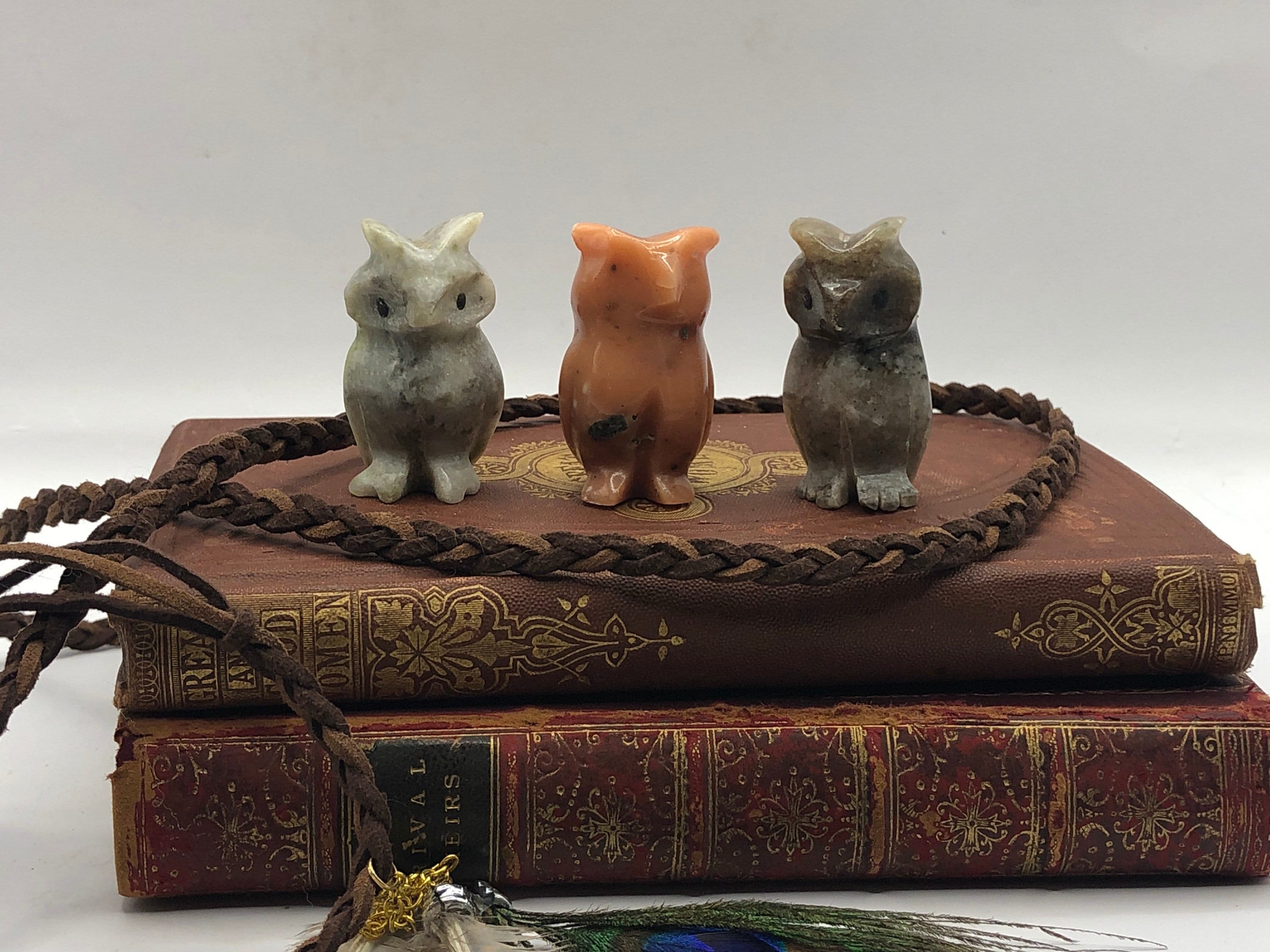 Set of 3 Small Stone Owl Figurines. Marble/Agate Owls. Symbol of Wisdom. Graduation Gift. Owl Lovers