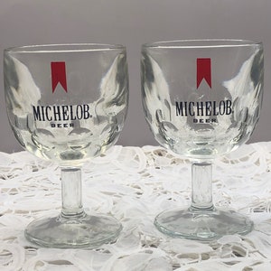 Pair of Vintage Michelob Heavy Glass   Stemmed Beer Mugs.  Man Cave. Home Bar.