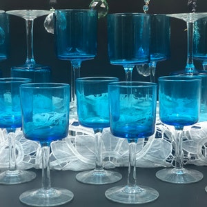 Vintage Turquoise Crystal Cocktail Glasses.  Square Bowls w/Clear Stem.
