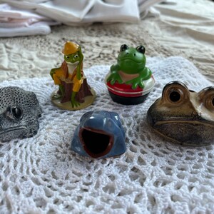 A Frog Figurine Collection of Five. Disney’s Breyer Frog. Vintage Frogs.  Frog Collector. Soapstone Frog. Amphibian Collection.