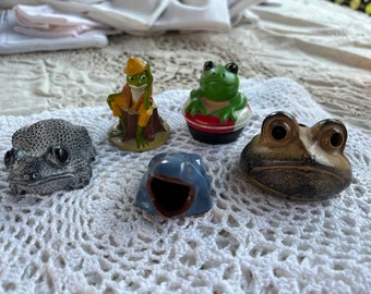 A Frog Figurine Collection of Five. Disney’s Breyer Frog. Vintage Frogs.  Frog Collector. Soapstone Frog. Amphibian Collection.