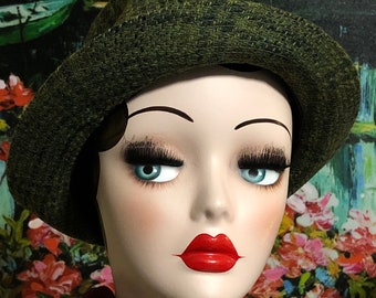 Vintage Green Twill Biltmore the Master Hat of Canada.  Vintage Fashion. Green Fedora Hat.  Dressy Wintwr Hat.  Lined.