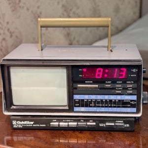 Vintage 1980s GoldStar Portable TV Radio Alarm Clock | KMA-0701 4.5” B&W CRT Television | Retro Electronics Made in Korea