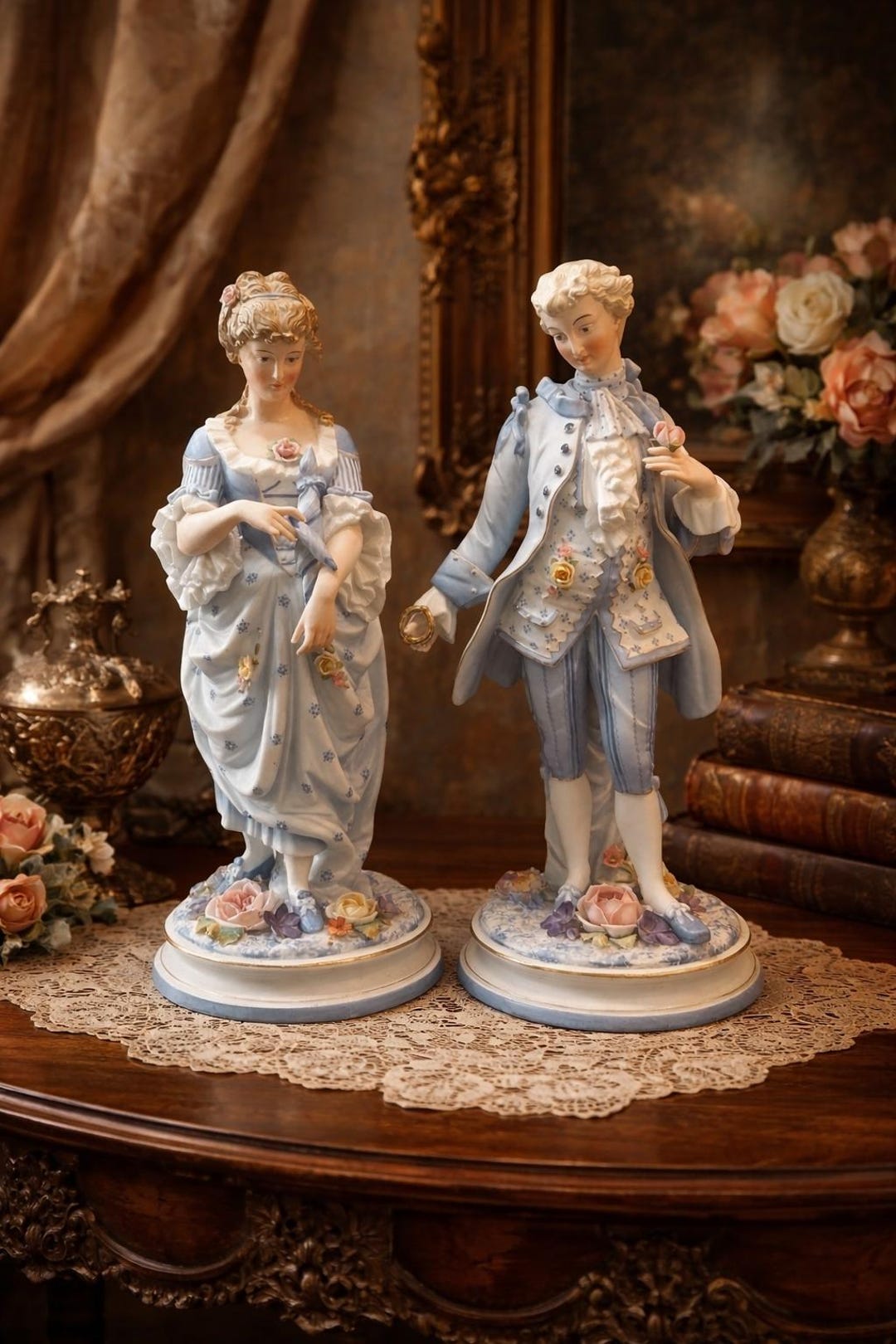 19th Century French Bisque Porcelain Figurine Pair • 16 Rococo ...