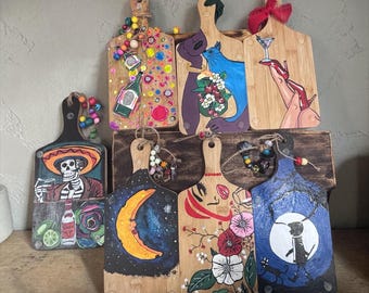 Hand Painted Cheeseboard Art | Decorative & Functional Serving Board | Boho Kitchen Decor | Unique Gift | Wall Hanging Board