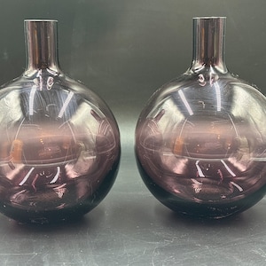 MCM Pair of Blenko Plumb Coloured Hand Blown Glass Vases.  Vintage.  Amethyst Glass. Purple Glass.