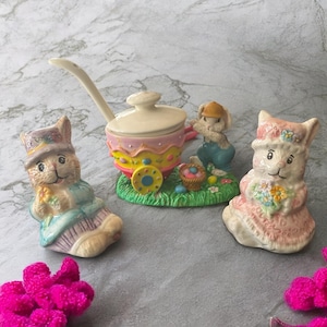 Vintage 1970s Ceramic Bunny Tableware Set – Salt & Pepper Shakers + Jam Jar/Sugar Bowl – 3-Piece Kitchen Decor. Easter Bunny Tableware.