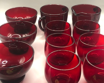 Anchor Hocking Roly Poly Royal Ruby Juice Glasses, Liquor, Bar Glasses, Holiday Glasses