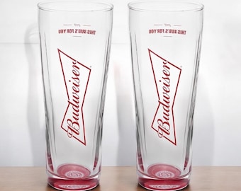 Limited Edition Budweiser Pint Glasses: Red Bottom, Boelter Brands (Pair)