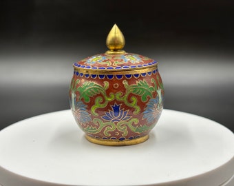 MCM Open Work Cloisonné Brass Trinket Box With Lid.