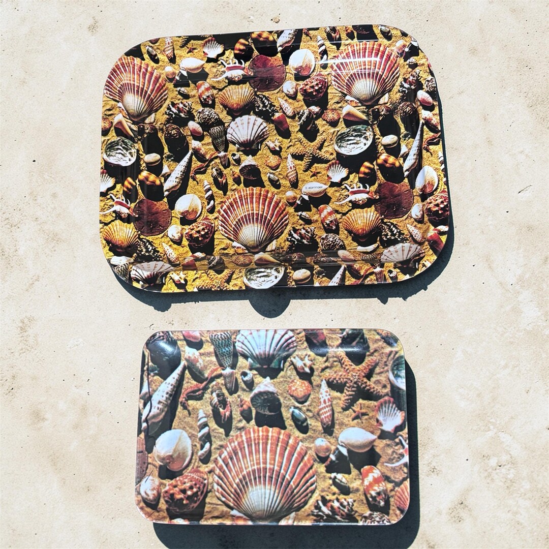Vintage Shell Tray Set | Coastal Decor | Retro Melamine & Metal Serving ...