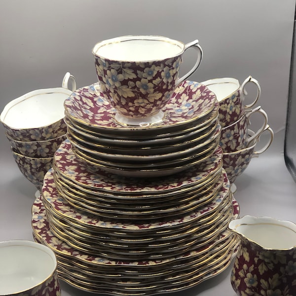 Royal Albert Royal Brocade Replacement Pieces Dark Red Chintz Bone China Tea Cup & Saucer