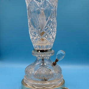 Cut Crystal Boudoir Lamp: Fruit Etched MCM Dual Light - Poland