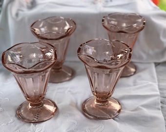 Vintage KIG Pink Fluted Dessert Glasses Set of 4 Indonesia