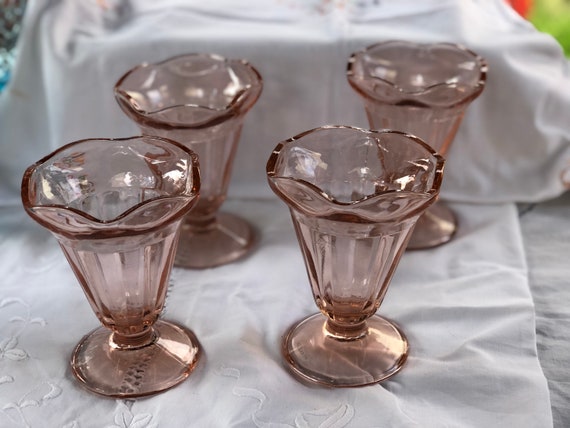 Vintage KIG Pink Fluted Dessert Glasses Set of 4 Indonesia