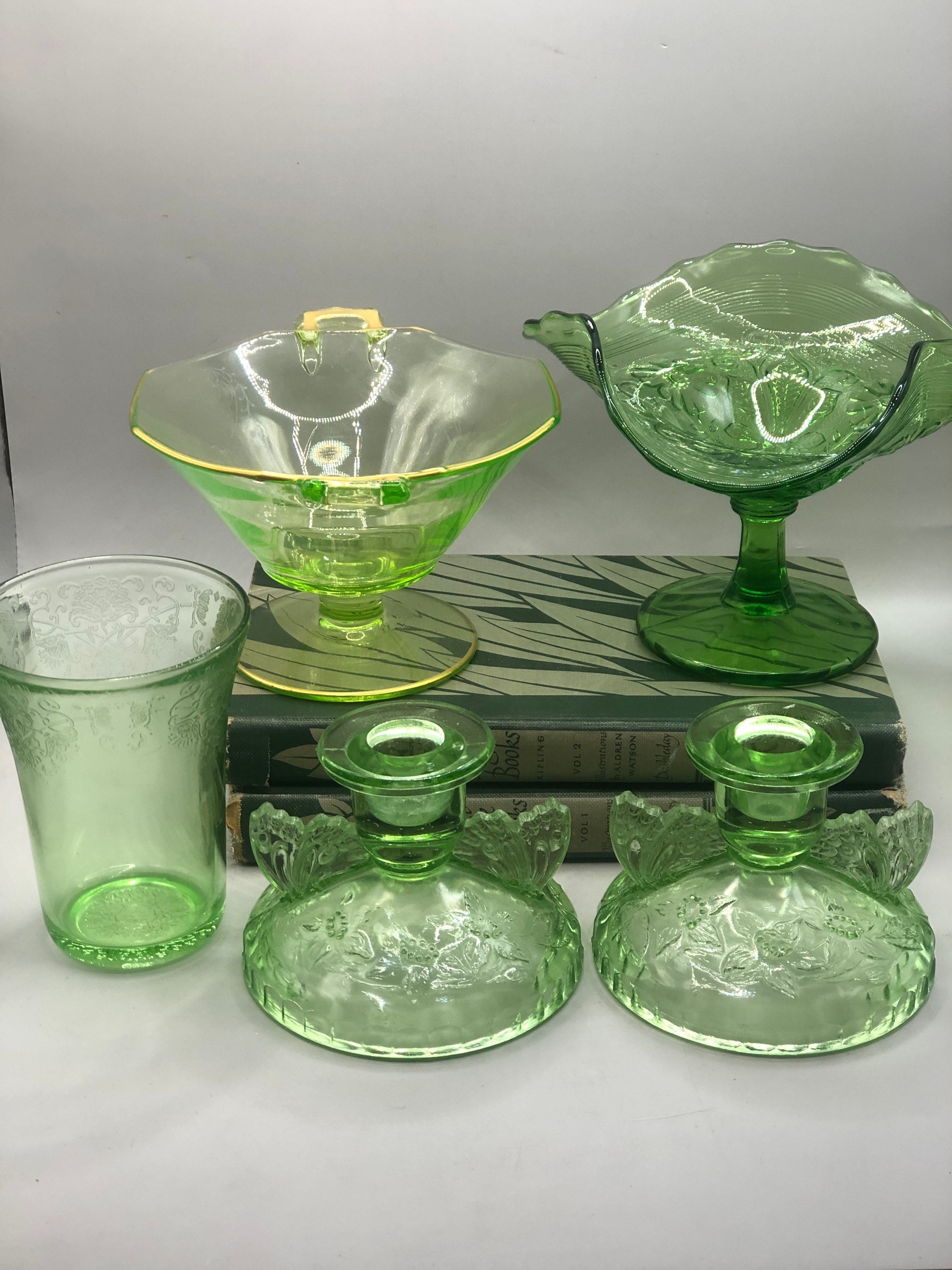グラス　グリーンアップル　インテリア 1930c Hazel Atlas Green Depression Glass Pieces Sold Separately - Etsy